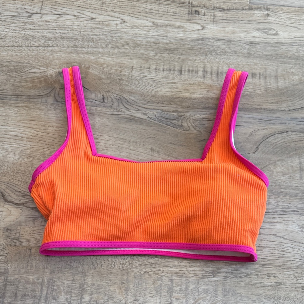Vibrant Orange and Pink Ribbed Crop Top